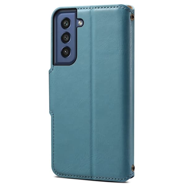 DENIOR Samsung Galaxy S21 FE 5G Plånboksfodral Konstläder Flip Cover Blå