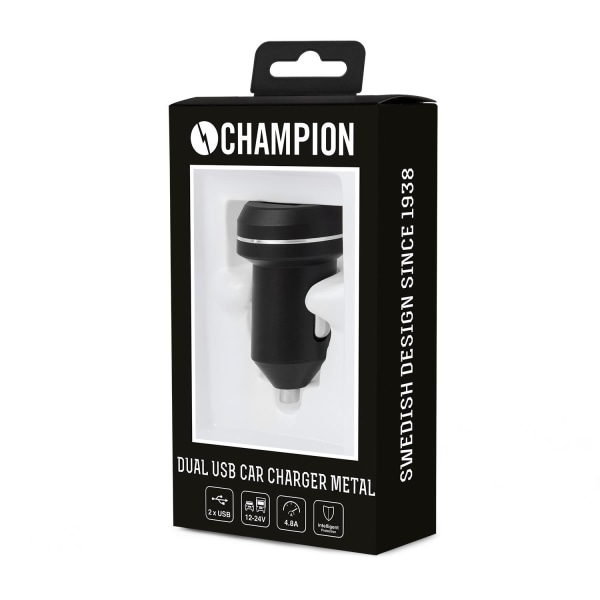 Champion - Dual USB Laddare 12/24V 4.8A - Svart Svart