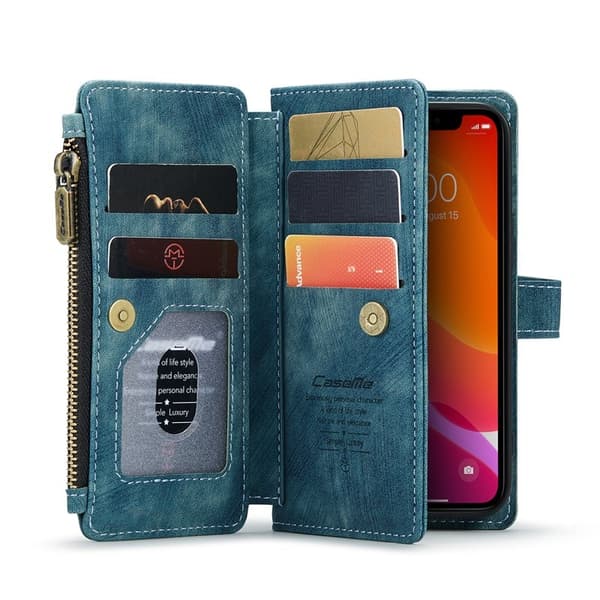 CASEME Konstläder Plånboksfodral för iPhone 12 mini med rem - Grön