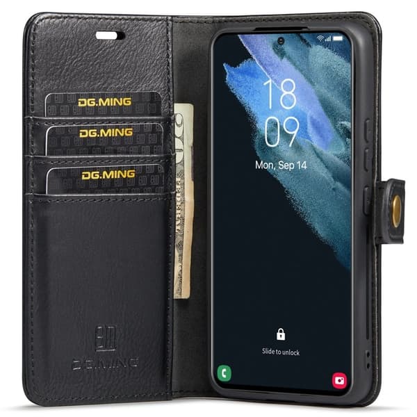 DG.MING Galaxy S22 5G Plånboksfodral 2-i-1 Äkta läder Svart