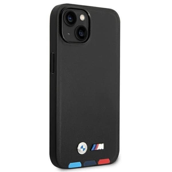 BMW iPhone 14 Plus -kotelo Nahka Stamp Tricolor - Musta Black