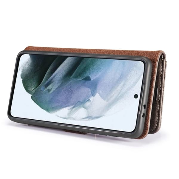 DG.MING Samsung Galaxy S21 FE 2-i-1 Äkta Läder Plånboksfodral Ställ - Grå