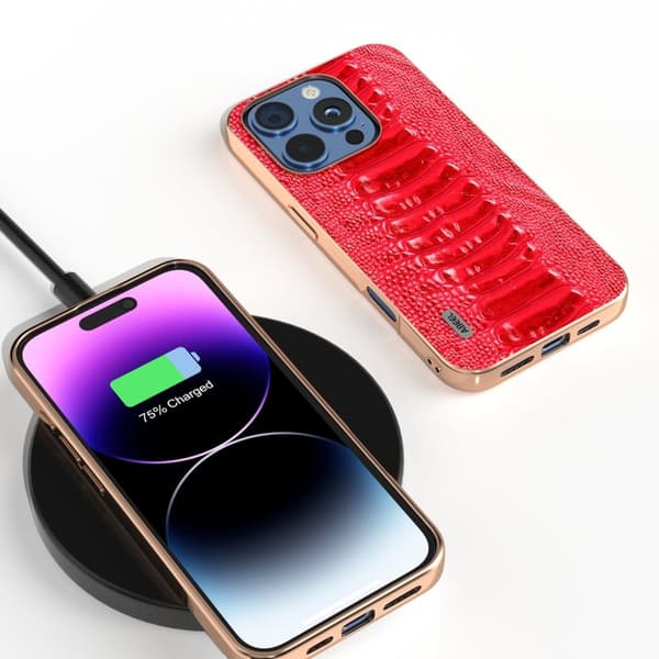ABEEL Mobilskal till iPhone 16 Pro Max Electropläterad Röd Äkta Läder