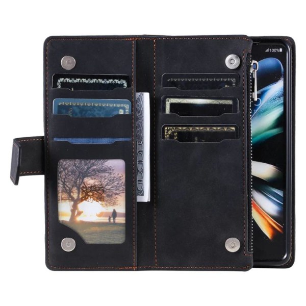 Galaxy Z Fold 4 Wallet Case Rhombus Grid - musta