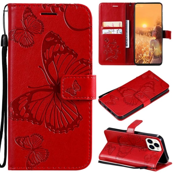 Butterflies Wallet Case iPhone 13 Pro Max - Rød Red
