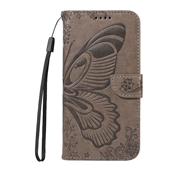 OnePlus 15 Plånboksfodral Butterfly Pattern Konstläder Grå