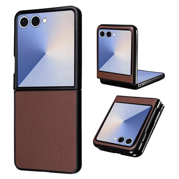 Mobilskal till Galaxy Z Flip7 Litchi Texture Läder - Brun Brun