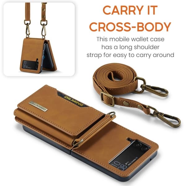 DG.MING Samsung Galaxy Z Flip4 Konstläder Plånboksfodral Magnetisk Brun