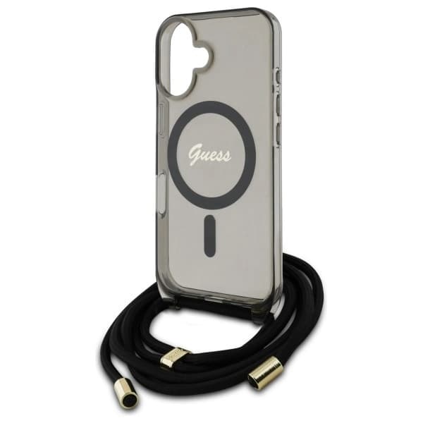 Guess Telefontaske til iPhone 16 MagSafe Crossbody Cord Script - Sort Black