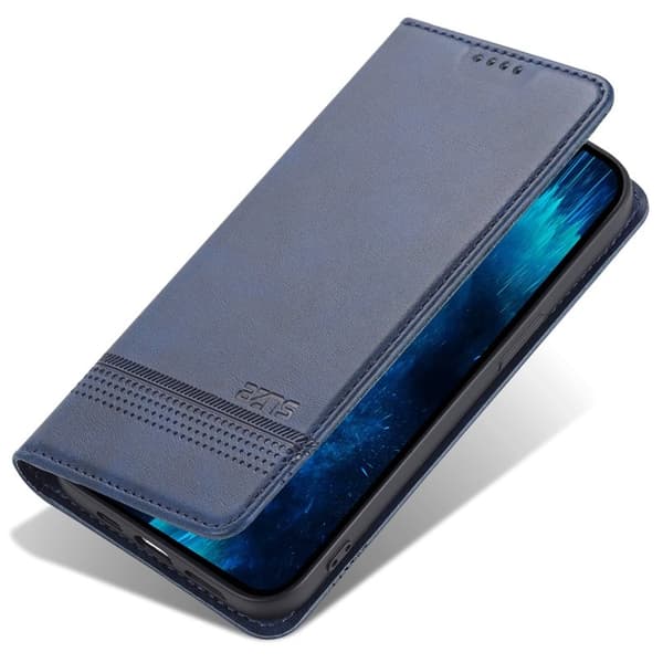 AZNS iPhone 15 Plånboksfodral Konstläder + TPU - Ställ - Blå