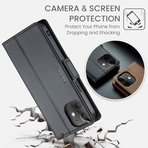 CASEME Plånboksfodral Konstläder för iPhone 12/12 Pro - Svart