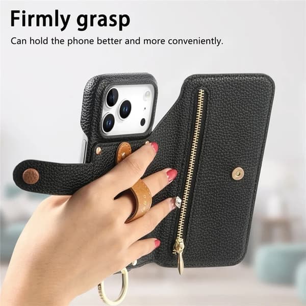 iPhone 17 Pro Konstläder Plånboksfodral RFID-Skydd Zipper - Svart Svart