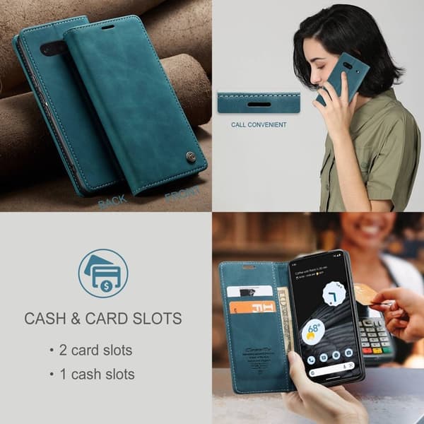 CASEME 013 Flip Konstläder Plånboksfodral för Google Pixel 7 5G - Blå