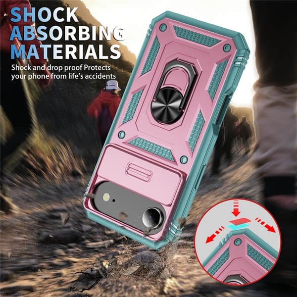 Mobilskal till iPhone Air Slide Camshield Kickstand - Rosa/Grön Rosa