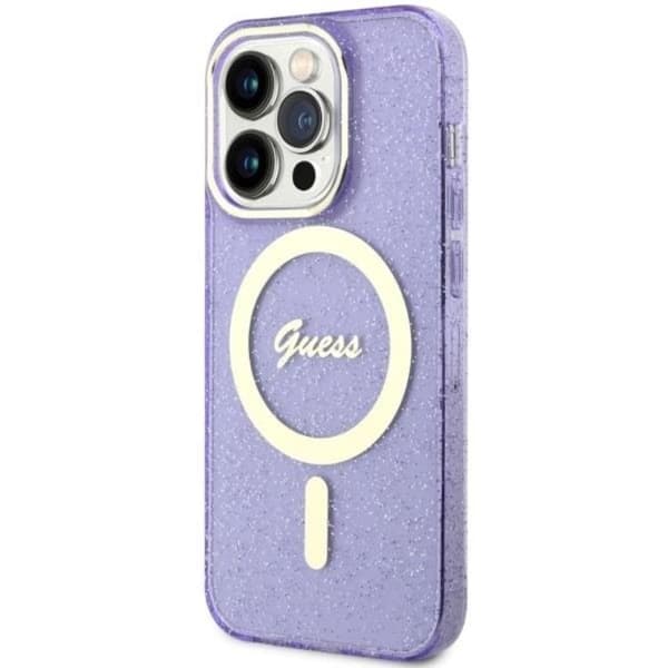 Guess iPhone 14 Pro Mobilskal MagSafe Glitter Guld - Lilla Lila