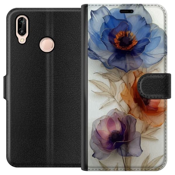 Pung Taske til Huawei P20 lite med Silke Blomster