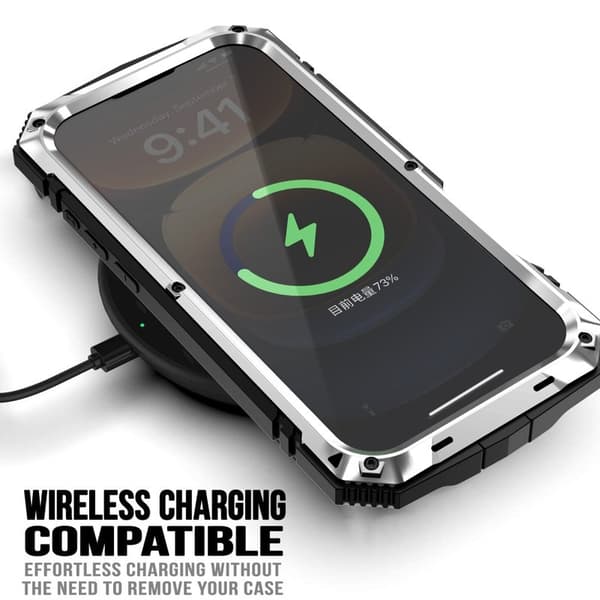 R-JUST Mobilskal till iPhone 16 Pro PC+Silicone+Metal Ställ Silver