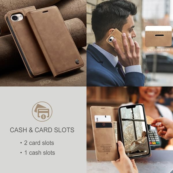 CASEME 013 Plånboksfodral för iPhone 16e KonstLäder Ställ - Brun