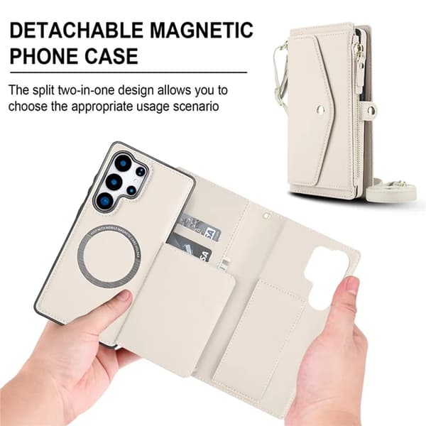 Galaxy S24 Ultra Konstläder Plånboksfodral MagSafe Detachable - Vit Vit