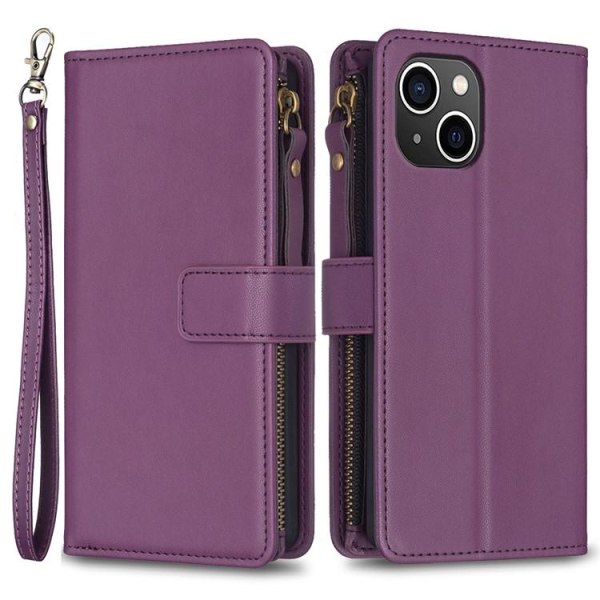iPhone 15 Pung Case Lynlås Flip - Lavendel