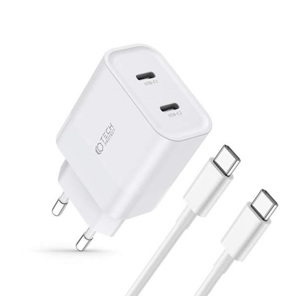Tech-Protect Väggladdare Med Type-C Kabel - Vit