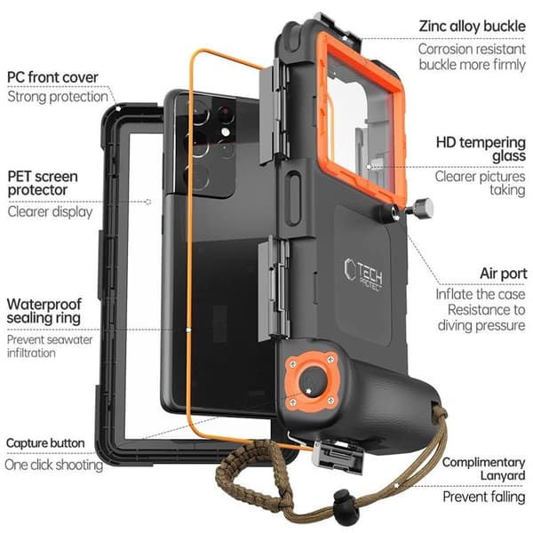 Tech-Protect Universal Vandtætte Mobiltasker Dykning - Sort/Orange Svart