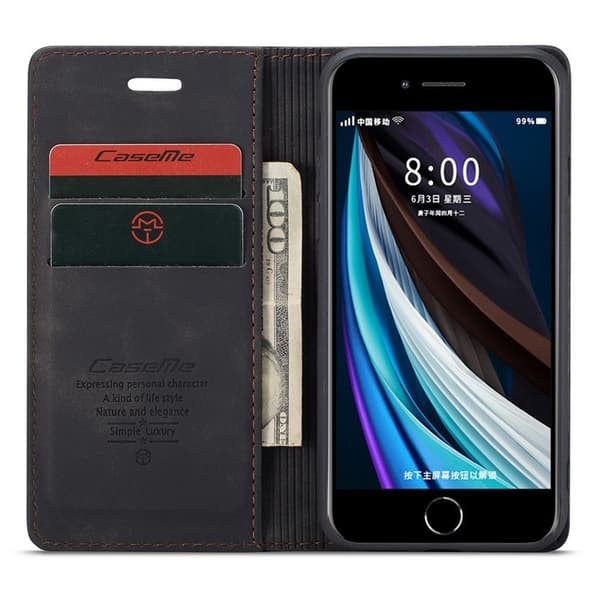 CASEME 013 Series Plånboksfodral Konstläder för iPhone 8/7/SE 4.7 - Svart