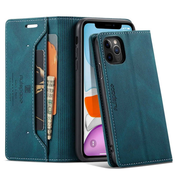AUTSPACE A01 iPhone 11 Pro Max Plånboksfodral Konstläder - Blå