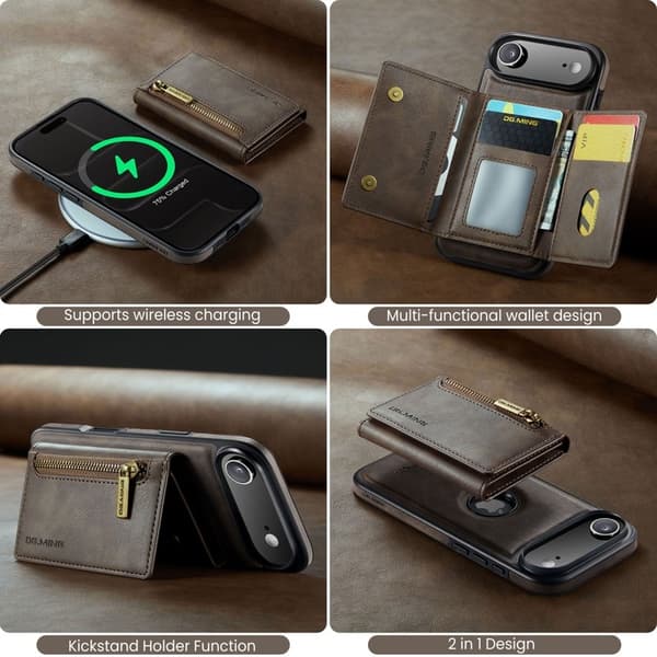 DG.MING M5 Series iPhone Air Plånboksfodral Konstläder Magnetiskt Brun