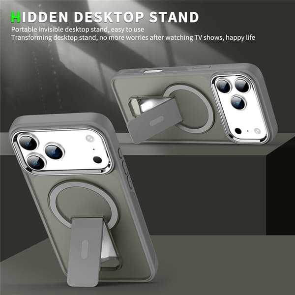 Mobilskal till iPhone 17 Pro Max MagSafe PC+TPU med Kickstand - Grå Grå