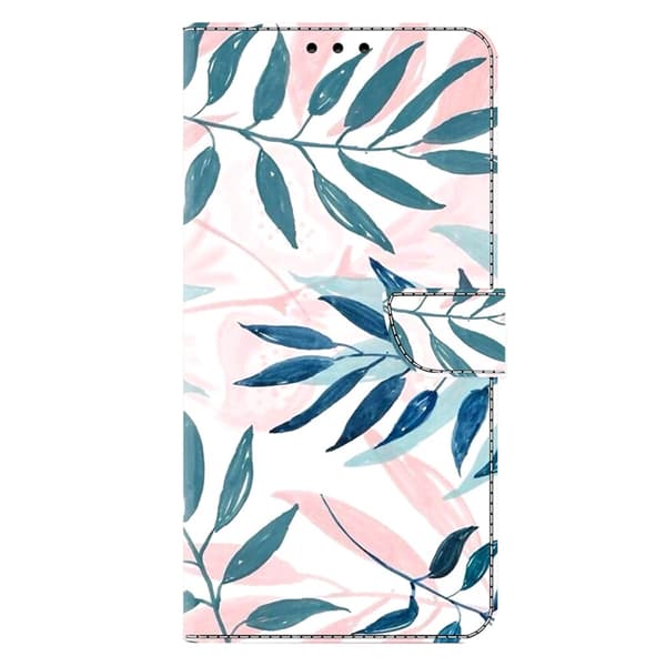 Galaxy A17 5G Konstläder Plånboksfodral Pattern Printing - Watercolor Leaves Vit