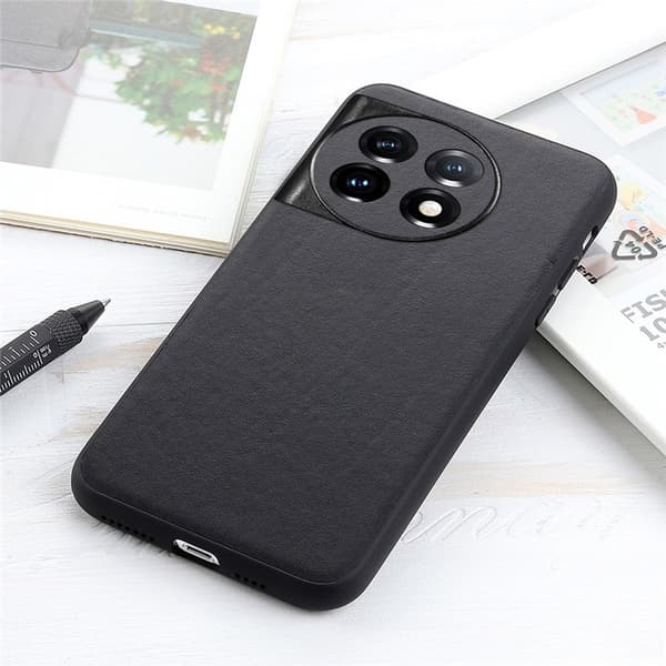 OnePlus 11 Mobilcover Ægte Læder Coated TPU - Sort Black