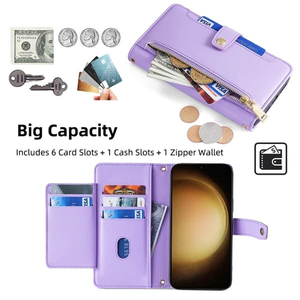 Galaxy S23 Plus Konstläder Plånboksfodral Crossbody - Lila Lila