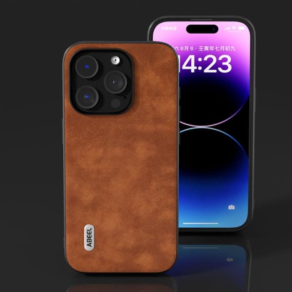 ABEEL Mobilskal till iPhone 15 Pro Max Texturerad PU Läder Brun