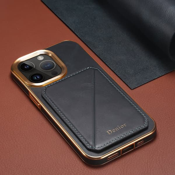 DENIOR Mobilskal till iPhone 14 Pro Max Äkta Läder + TPU + PC - Blå