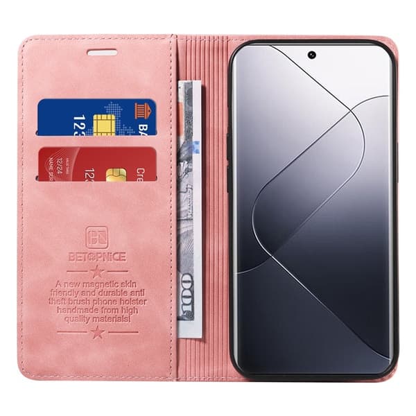 BETOPNICE 003 för Xiaomi 14 Pro Plånboksfodral Konstläder - Rosa