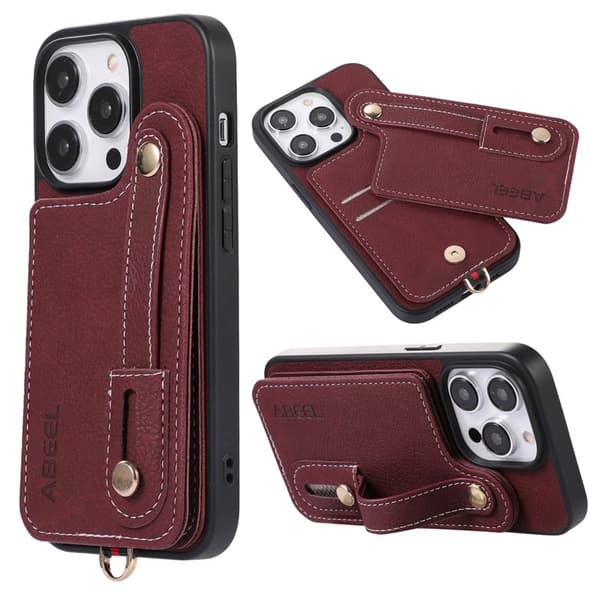 ABEEL Style 03 Mobilskal till iPhone 14 Pro Max PU Läder Purplish Röd