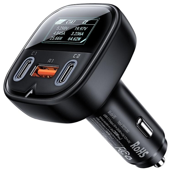 Acefast Power Billaddare 101W USB Till  2x Typ-C - Svart Svart