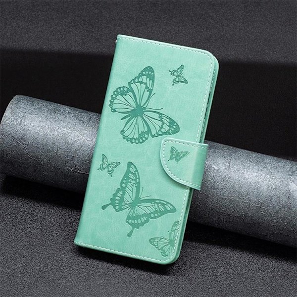 iPhone 14 Plus Plånboksfodral Butterfly Imprinted - Turkos