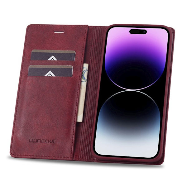 LC.IMEEKE iPhone 15 Pro Max Plånboksfodral i Konstläder - Röd