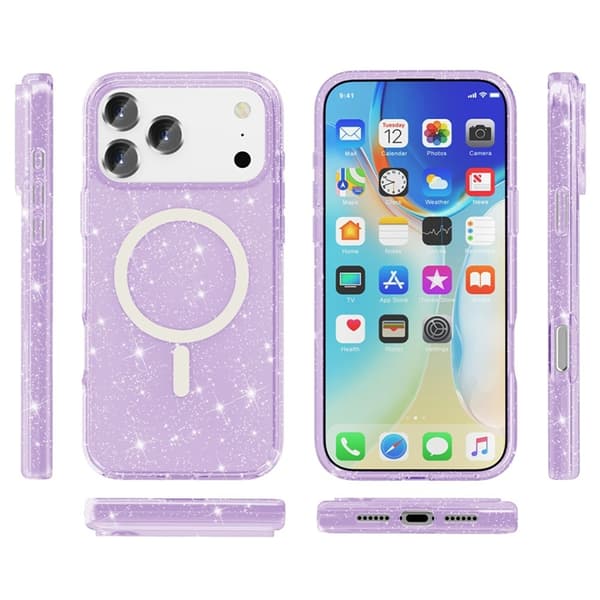 Mobilskal till iPhone 17 Pro Max MagSafe Puderglitter - Lila Lila