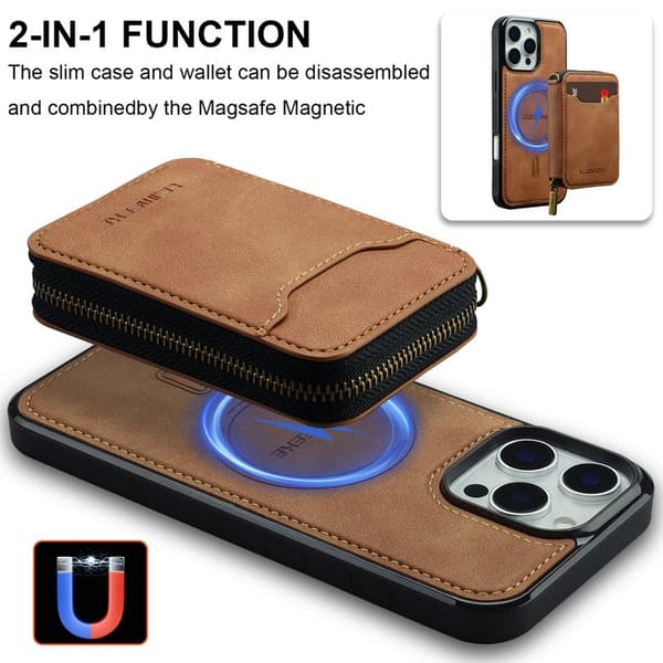 LC.IMEEKE L6 iPhone 14 Pro Max Plånboksfodral Konstläder - Brun