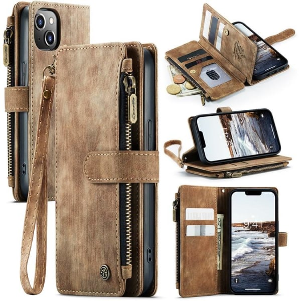 CASEME iPhone 15 Plånboksfodral C30 Zipper - Brun