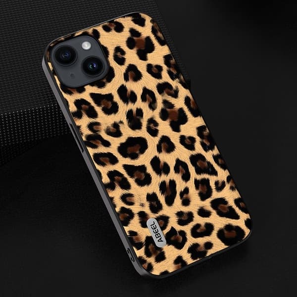 ABEEL Mobilskal till iPhone 14 Plus PU Läder Leopard Textur Champagne Guld