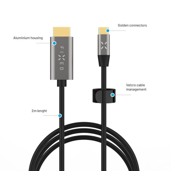 FIXED USB-C / HDMI 4K/60 Hz USB 3.1 Gen2 kabel 2m Svart