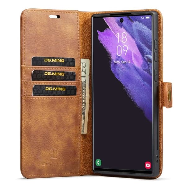 DG.MING Galaxy S23 Ultra Plånboksfodral i Delbart Magnetiskt Äkta läder - Brun