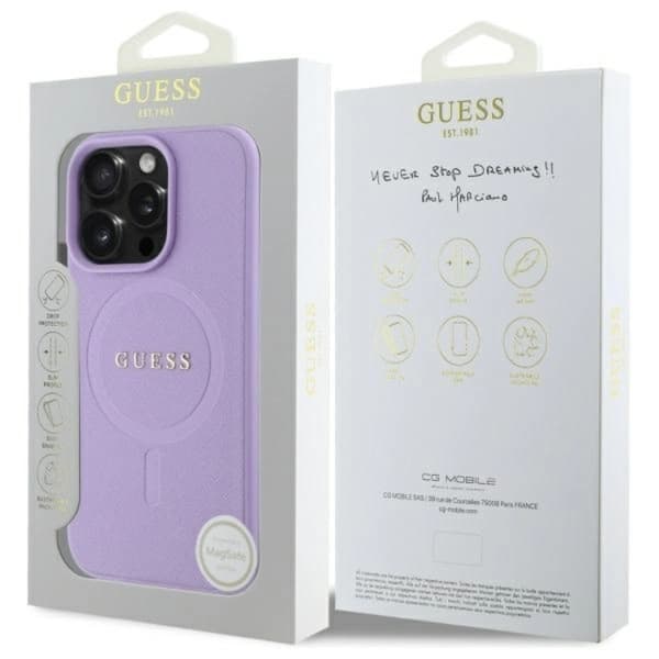 Guess Telefontaske til iPhone 16 Pro Max MagSafe Saffiano - Lilla Lila