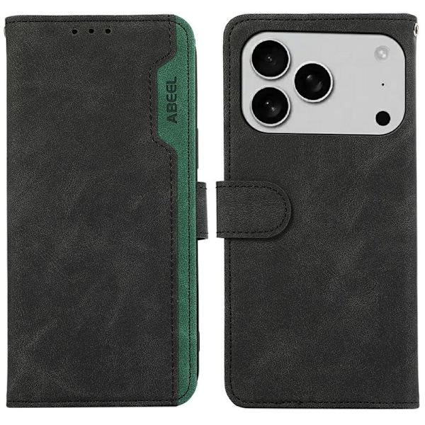 ABEEL iPhone 17 Pro Plånboksfodral i Splicing Konstläder Svart