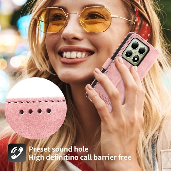 DIERFENG DF-03 för Xiaomi 14T Plånboksfodral Konstläder - Rosa