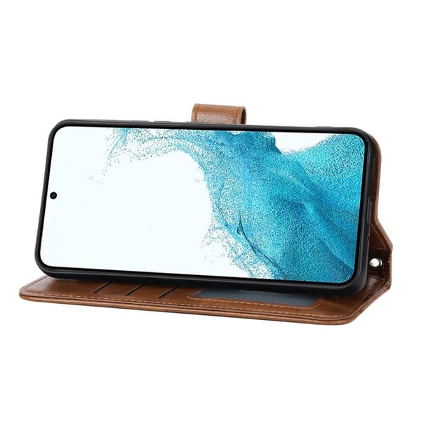 Samsung Galaxy S26 Plus Plånboksfodral Dragkedja Konstläder - Brun